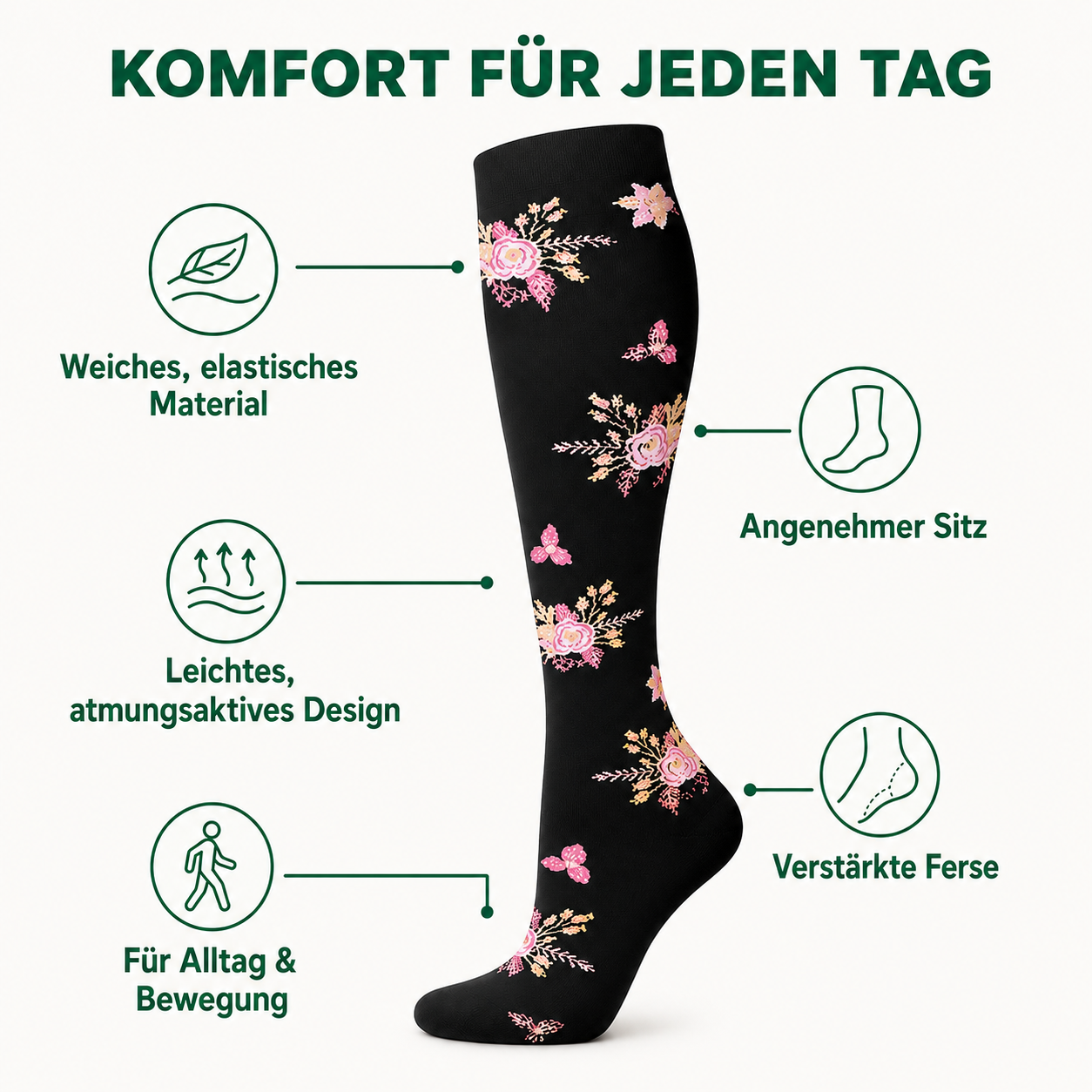 Kompressionsstrümpfe Flower New